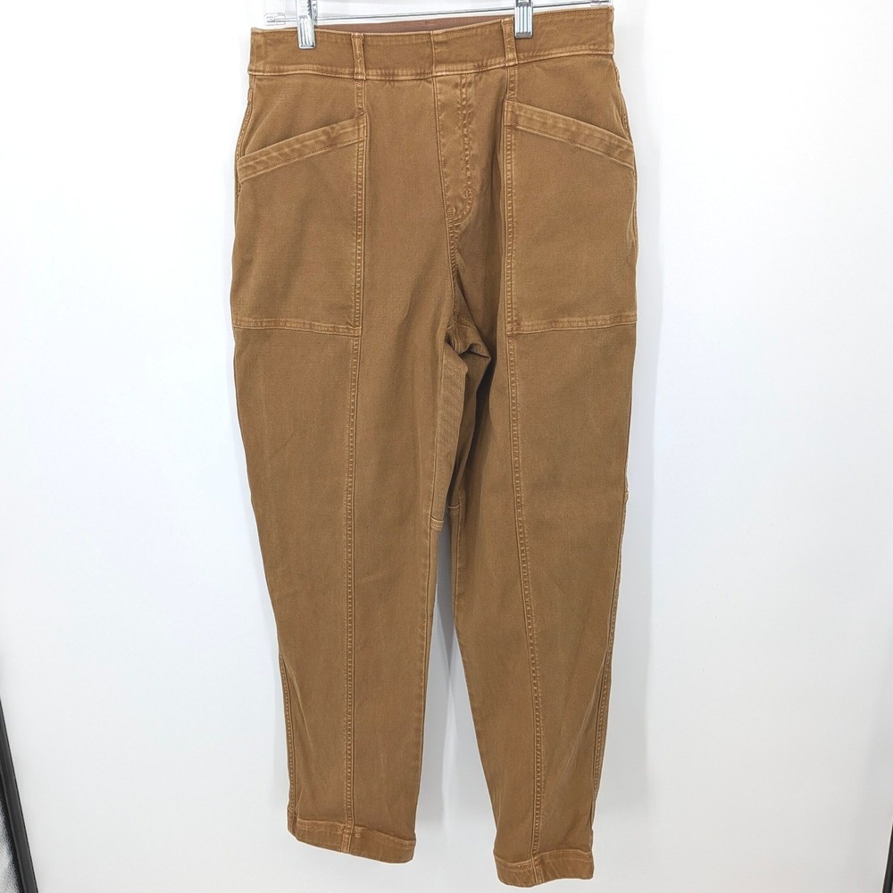 Spanx Stretch Twill Ankle Cargo Pants Womesn Large Tan Utility Pull On High Rise